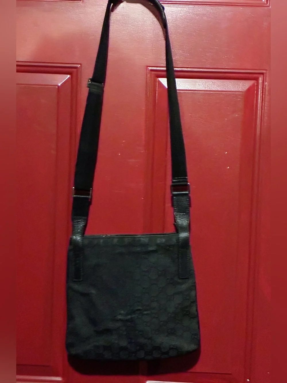 Gucci Black Monogram Messenger Bag with Adjustable Strap